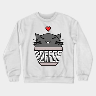 Happy cat in coffee cup with warped text heart on head black Crewneck Sweatshirt